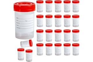 Hanlintk 24Pcs 2oz/60ml Specimen Cups,Sterile Urine Sample Jars W/Leak-Resistant Screw-On Caps & ID Label for Urine, Stool, L