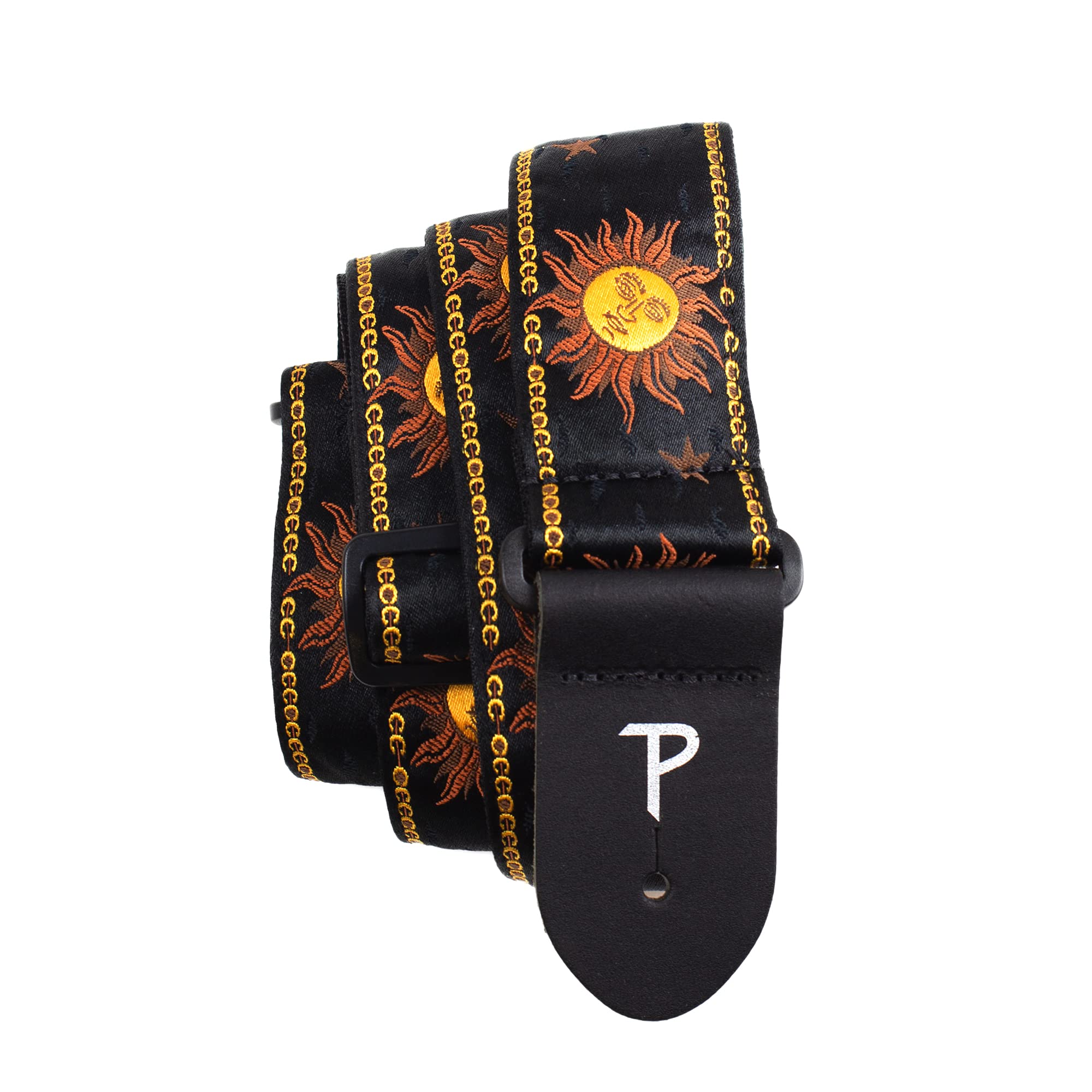 Perri’s Leathers Ltd. - Guitar Strap - Nylon - Jacquard - Hello Sunshine - Black - Adjustable - For Acoustic/Bass/Electric Guitars - Made in Canada (TWS-7008)