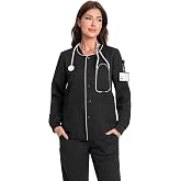 Scrub Jackets for Woman,Button Front Closure Scrubs Jacket with 4 Pockets