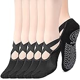 Geyoga 6 Pairs Pilates Socks for Women Non-slip Yoga Socks with Grip Strap for Barre Ballet Dance Barefoot Workout Plasticity