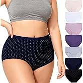 WhilyeePam Women's Plus Size Cotton Underwear Panties Mid Waisted Briefs 7-Pack XL-6XL Point Print Ladies Panties