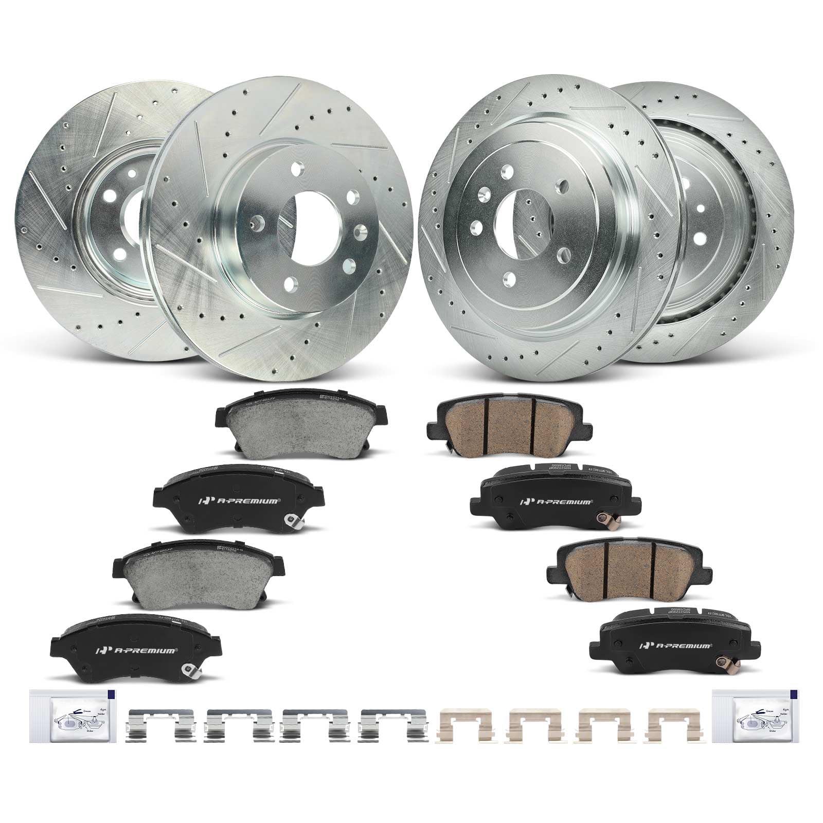 Photo 1 of A-Premium Front and Rear Drilled and Slotted Disc Brake Rotors + Ceramic Pads Kit Compatible with Select Cadillac Models - ATS 2013-2015, 12-PC Set
