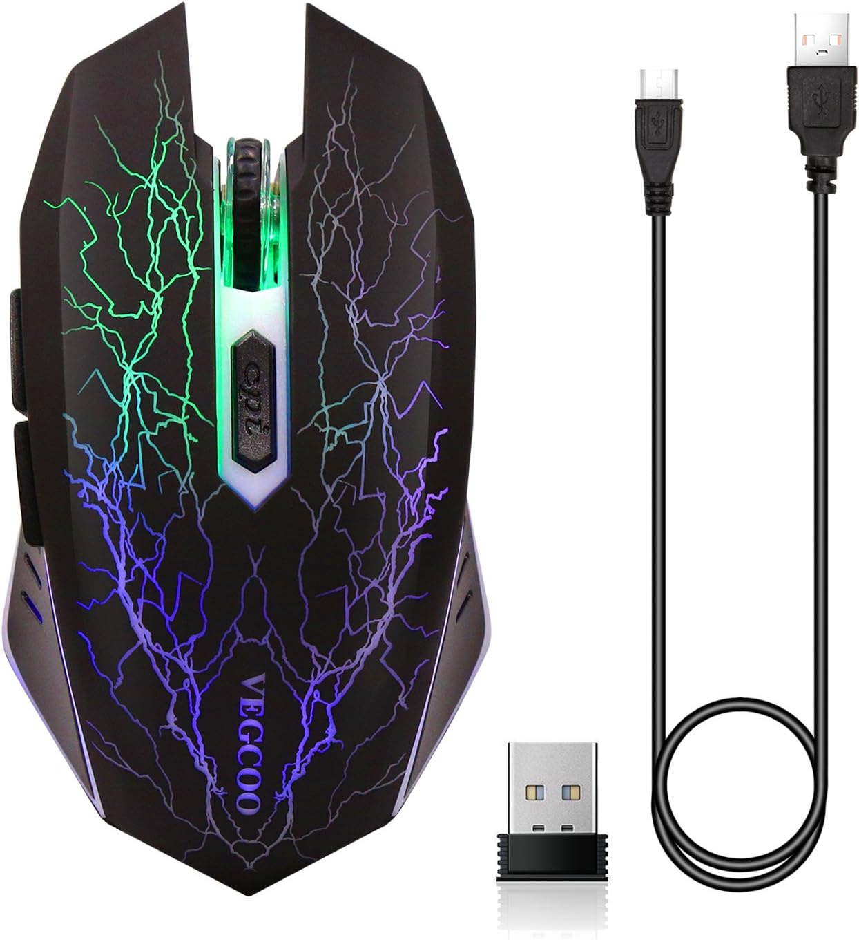 ZTTOC Rechargeable Wireless Gaming Mouse for Mac, Laptop, Notebook, Quiet Computer Wireless Mouse with 7 Colorful Breathing LEDs, Unique Silent Click,3 Adjustable DPI and 7 Buttons (C11 Black)