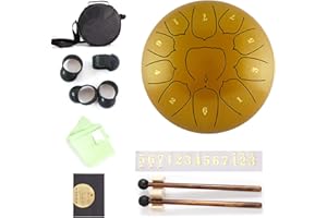 MUINS Steel Tongue Drum,Hand Drums Percussion Instrument With Drum Mallets Music Booklet Carry Bag (10 Inch, Gold)