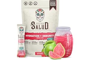 TASTE SALUD Salud 2-in-1 Hydration Packets + Immunity Electrolytes Powder, Guava - Guayaba Agua Fresca Drink Mix, Elderberry, Dairy & Soy Free, Non-GMO, Gluten Free, Vegan, Low Calorie, 1g Sugar (15 Servings)
