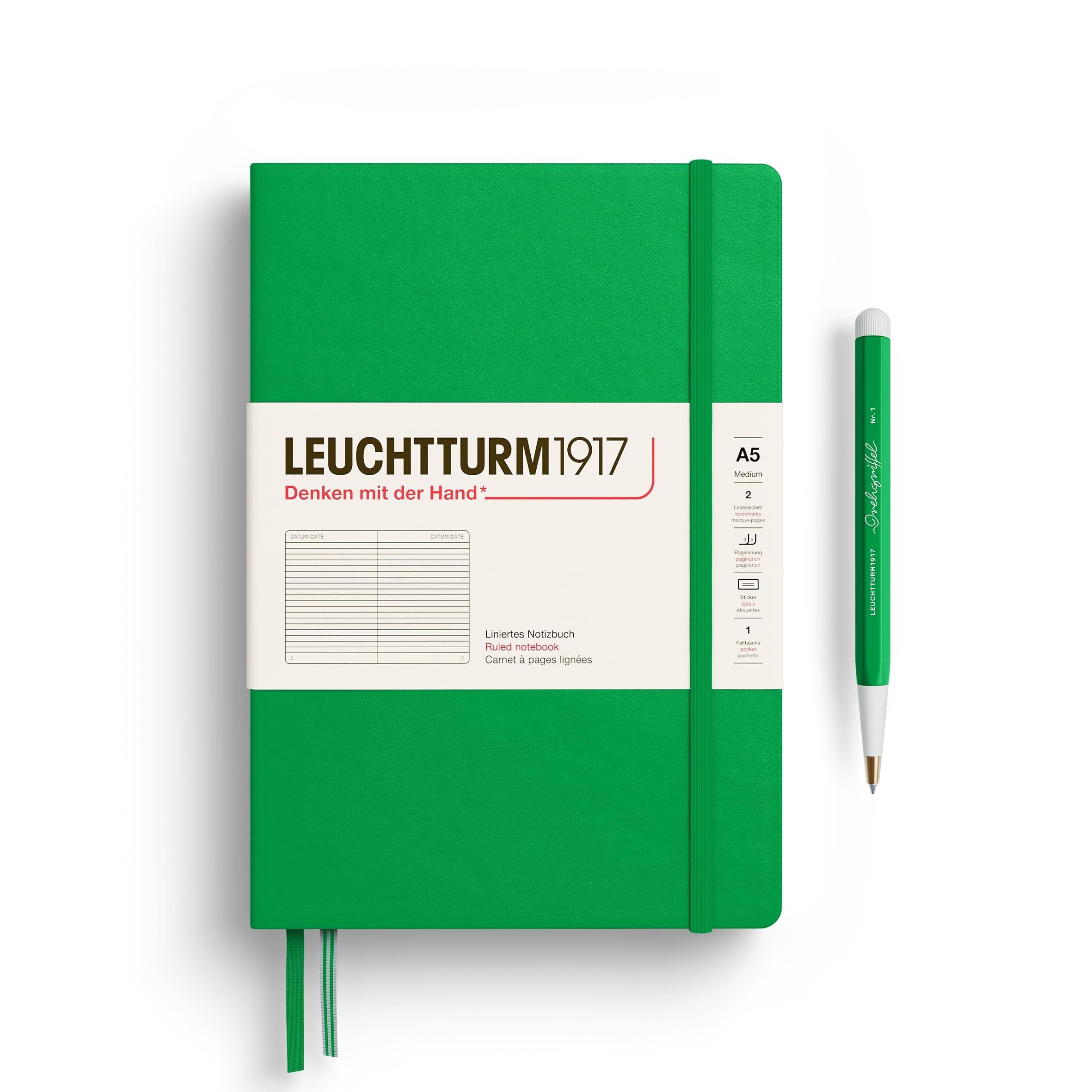 LEUCHTTURM1917 372194 Notebook Medium (A5), Hardcover, 251 Numbered Pages, Spring Leaf, Ruled — image 1