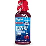Amazon Basic Care Nighttime Cold & Flu Relief, Pain Reliever, Fever Reducer, Cough Suppressant, Antihistamine, Cherry Flavor,