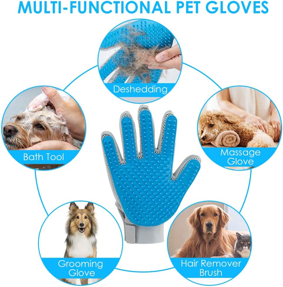 2020 New Pet Hair Remover Gloves for Furniture, Pet Grooming Gloves Hair Removal for Dogs & Cats, 2 in 1 Function of Pet Deshedding & Hair Remover Glove with Five Finger Design, 1 Pair