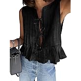 Cicy Bell Womens Bow Front Tie Tank Tops Pleated Babydoll Top Sleeveless Cute Coquette Shirt Summer Outfits