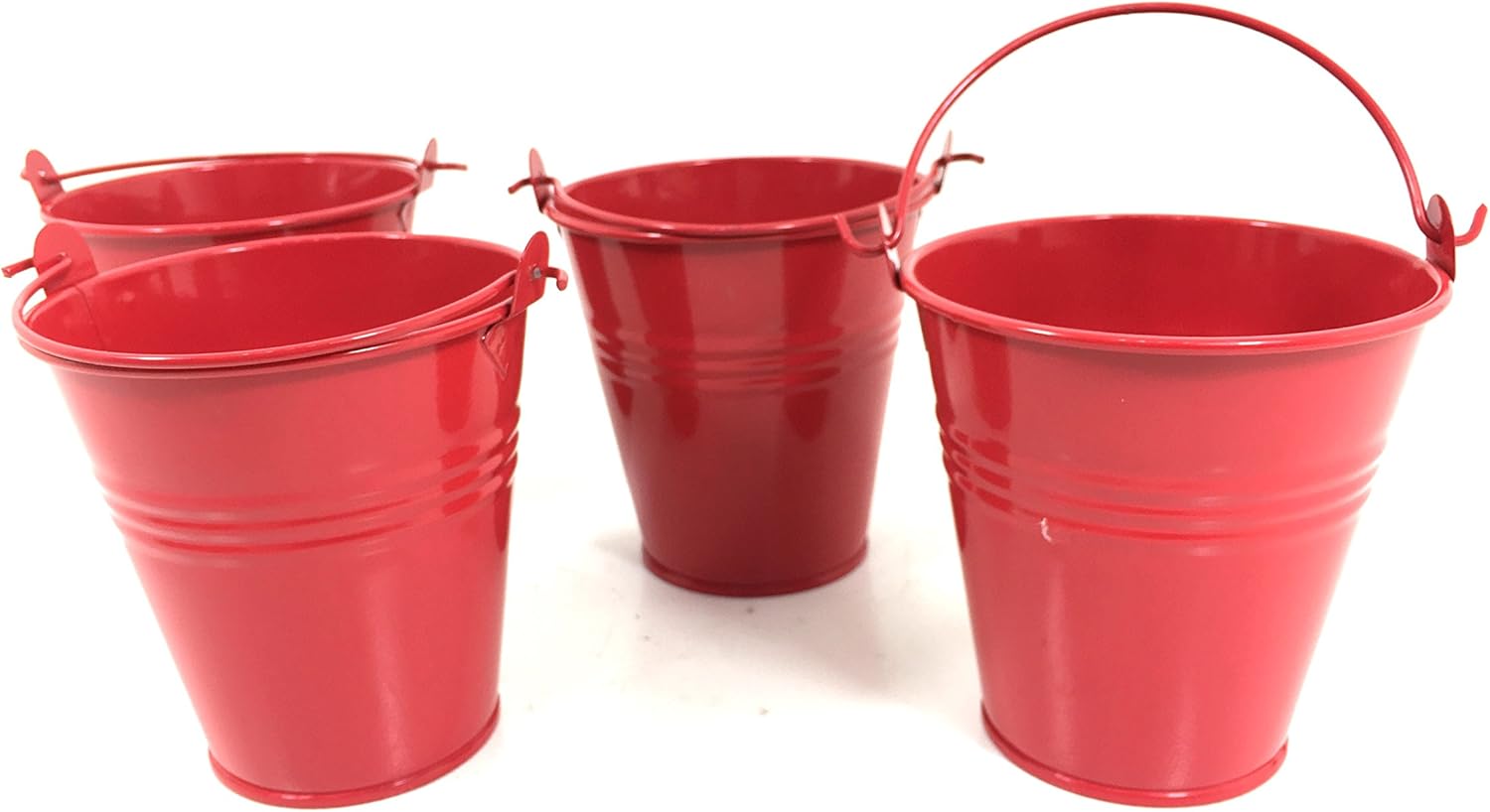 red Steel Serving Buckets 10cm Set of 4 Mini Bucket, Metal Bucket