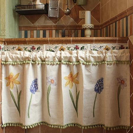 Half Curtain American Country Cotton And Linen Short Curtain