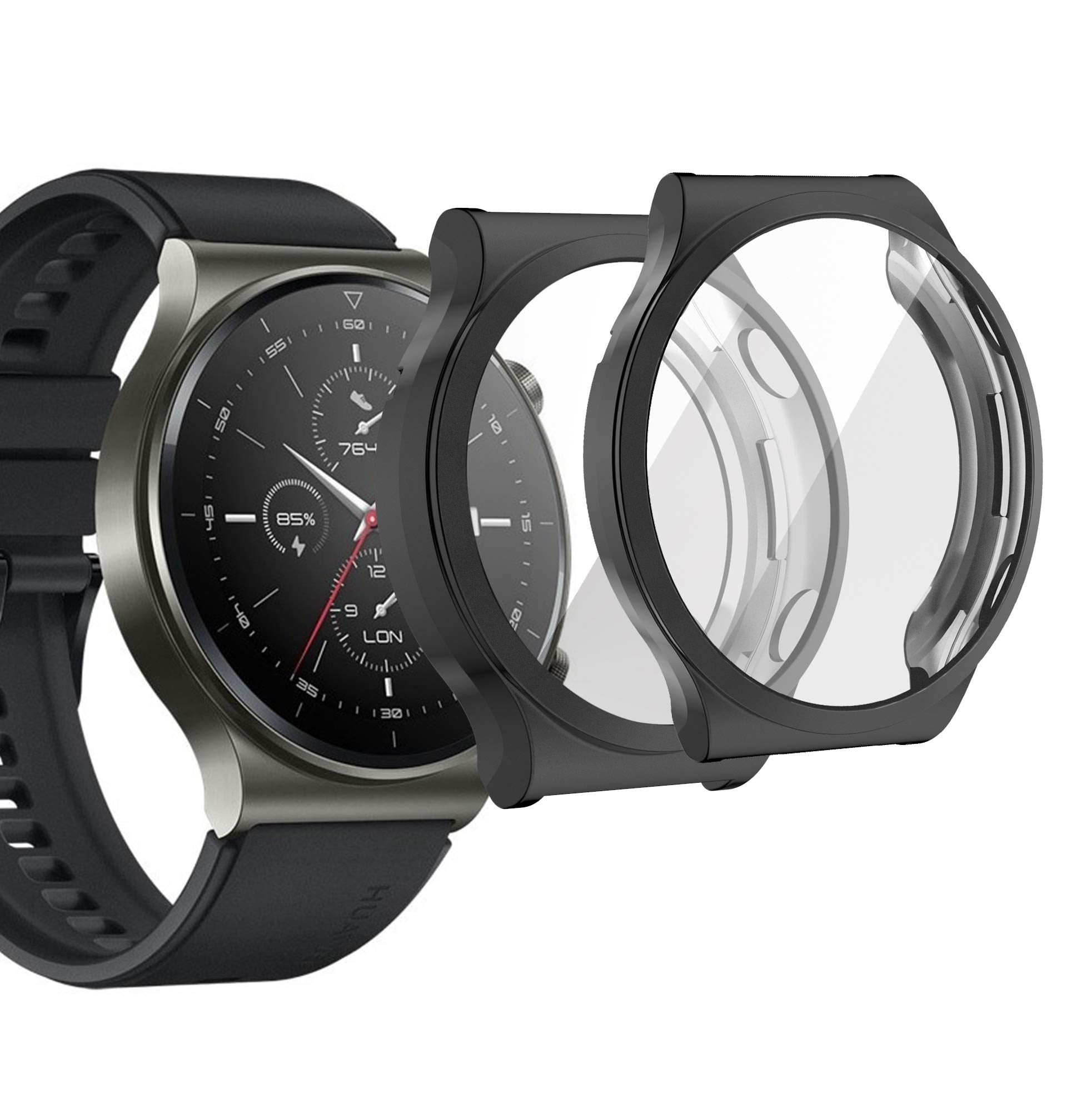 sciuU Protective Case compatible with Huawei GT 2 Pro, [2 Pack] All-around Flexible TPU Case with Screen Protector, Soft Frame Shock Resistant Cover fit Huawei GT2pro - Black