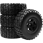HIRCQOO 4-Pack RC Short Course Truck Wheels &amp; Tires w/Foam Inserts OD110mm Compatible with Losi Tenacity Traxxas Slash Arrma HPI Redcat Blackout 1/10 RC Short Course,5-Spoke