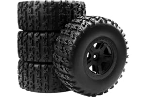 HIRCQOO 4-Pack RC Short Course Truck Wheels & Tires w/Foam Inserts OD110mm Compatible with Losi Tenacity Traxxas Slash Arrma HPI Redcat Blackout 1/10 RC Short Course,5-Spoke