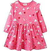 Girls Long Sleeve Dress Casual Cartoon Appliques Jersey Dresses 2-7T