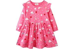 GOTHLETIC Girls Long Sleeve Dress Casual Cartoon Appliques Jersey Dresses 2-7T