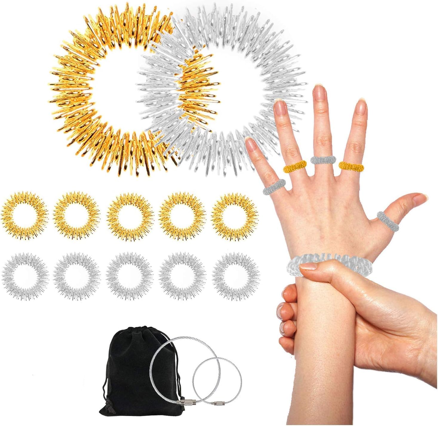 Photo 1 of Acupressure Rings and Bracelets Massagers Set Spiky Sensory Finger Rings for Finger and Hand Wrist Massage Pain Relief