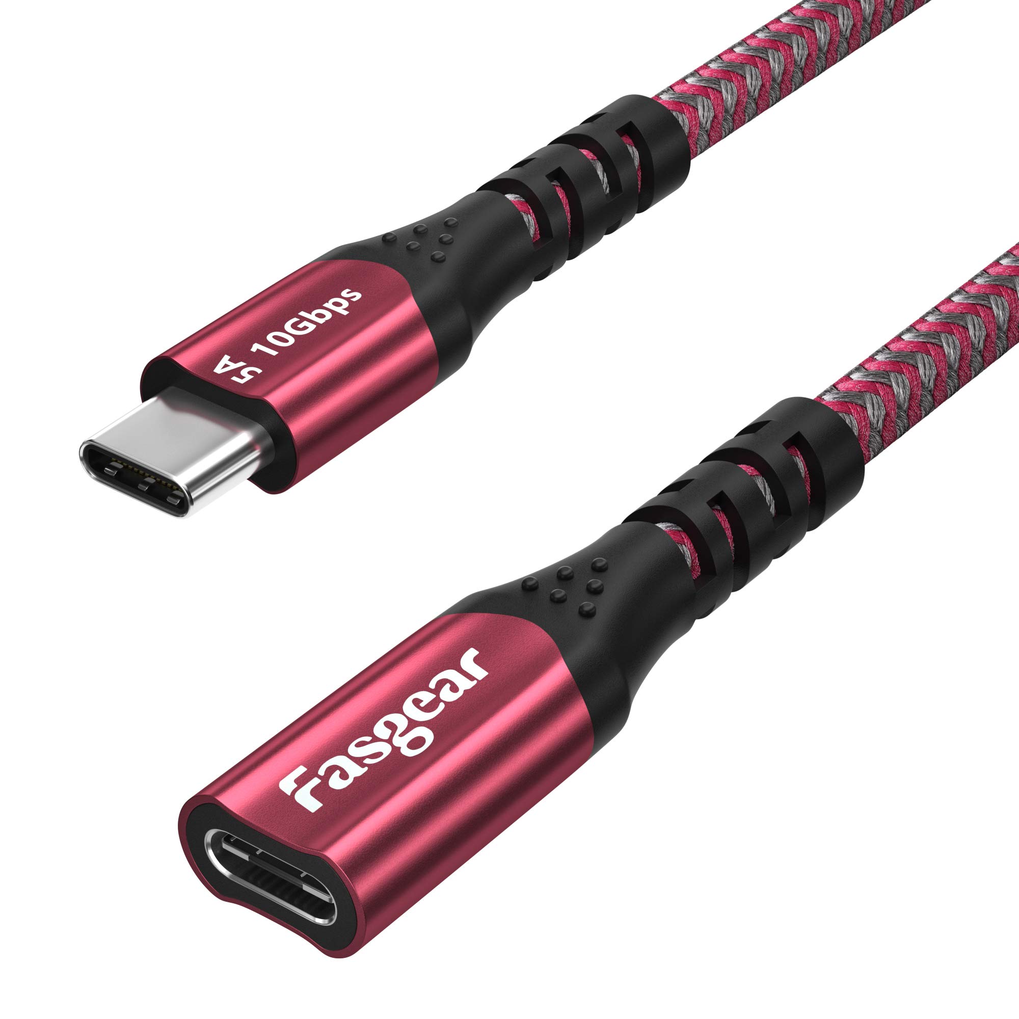 Fasgear USB C Extension Cable 10Gbps USB 3.1 Gen 2 Type C Male to Female Cord Support 4K Video Audio Output Compatible for Thunderbolt 3 port,Mac-Book Pro,Dell XPS,Switch,USB-C Hub,Pixel 3 (6ft, Red)