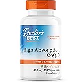 Doctor's Best High Absorption CoQ10, Heart & Energy Support, USP Verified, Naturally Fermented CoQ10, Non-GMO Gluten Free, Soy Free, Vegan 180 Veggie Caps