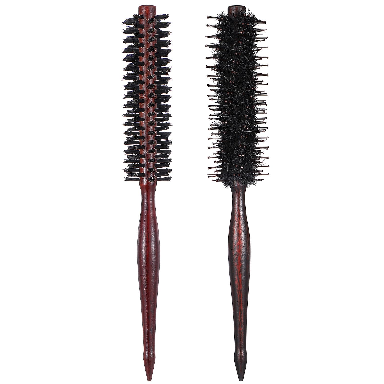 Photo 1 of Wanmu 2 Pcs Small Boar Bristle Round Hair Brush Set, Wooden Handle with Nylon Pin for Women and Men's Fine, Thin Hair or Beards, Straightening Curling Volumizing and Detangling