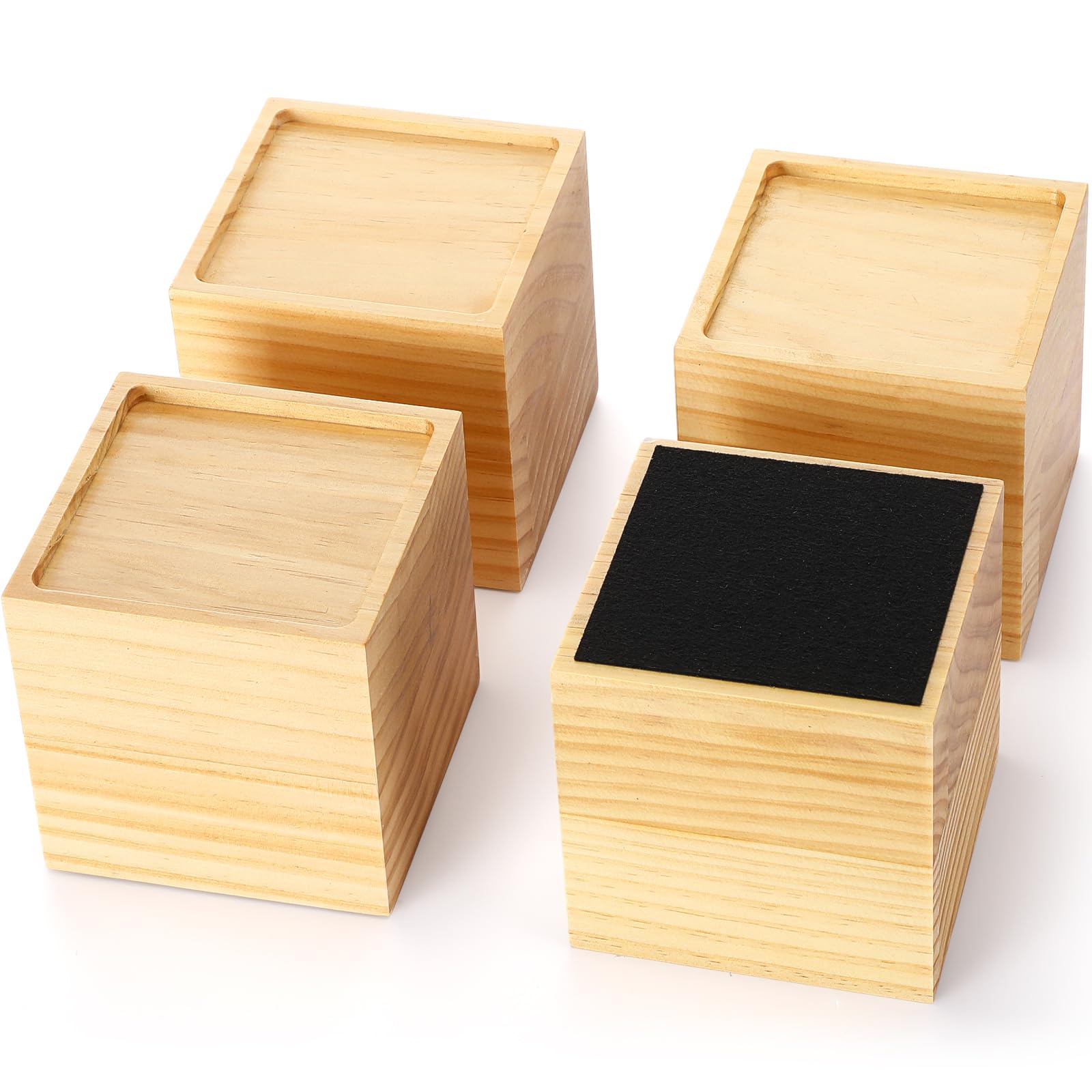Photo 1 of BrightRow 4 Inch Solid Wood Bed Furniture Risers Set of 4, Natural Color Square Heavy Duty Couch Lifters Brown Wooden Furniture Risers Blocks for Bed Frame, Sofa, Chair, Table, Cabinet, and More