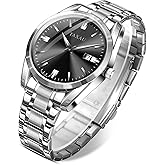 Taxau Watch Men Luxury Classic Fashion Watches for Men Large Face Stainless Steel Waterproof Mens Watches Simple Minimalist Easy Read Analog Quartz Fancy Dress Day Date Watch Relojes para Hombres