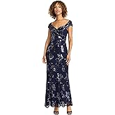 Maggy London Women's Sequin Floral Mermaid Gown-Off-Shoulder Cap Sleeves-Sweetheart Neckline-Formal Long Dresses
