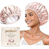 Yanibest Shower Cap Reusable Waterproof - Double Layer Shower Caps for Women, Washable Shower Bonnet with Soft Non-Slip Elastic Band, Bath Hair Hat for Most Hair Types