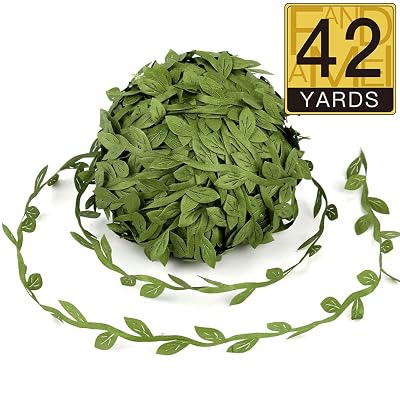 FANDAMEI Olive Green Leaves Leaf Ribbon Trim Rope for Garland DIY Crafts and Home Wall Garden Party Wedding Decorations 42 Yards