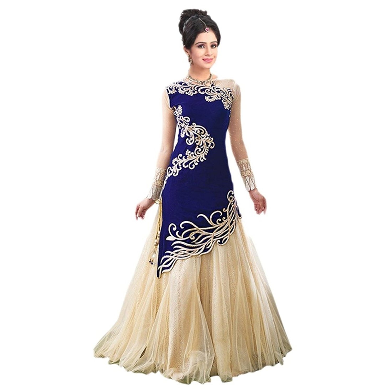 kuber enterprise women blue velvet lehenga choli (ku1075).
