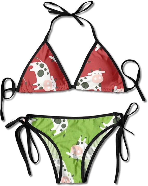Cartoon Farm Cows Bikini de triángulo Sexy para Mujer Bikini de triángulo Ajustable con Lazo