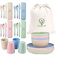 ECOSTAR Wheat Straw Dinnerware Sets Unbreakable Plates Bowls and Cups Reusable Utensils Dishwasher Microwave Safe Bowls and Plates Sets (Classic)