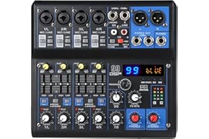 JINDAAUDIO Dj Mixers 8 Channel Audio Mixer Sound Board with Bluetooth, Usb Audio Interface with Sound Card Recording and 48V Phantom Power Sounds Mixer Board with 99 DSP FX Reverb Delay Effect for Streaming