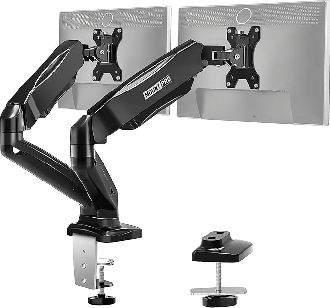 MOUNTPRO Dual Monitor Desk Mount Articulating Gas Spring Monitor Arm, Removable VESA Mount