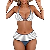 swimall Women's Skirt Bikini Set Sexy Leopard Print Bikini Halter String Two Piece Swimsuit Y2K Bathing Suit