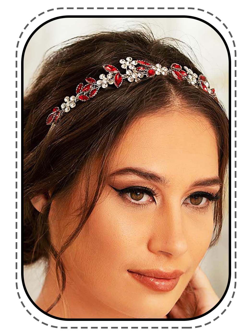 IYOU Bridal Wedding Headband Red Crystal Hair Bands Crown Flower Hair Piece Tiara Festival Bride Hair Accessories for Women