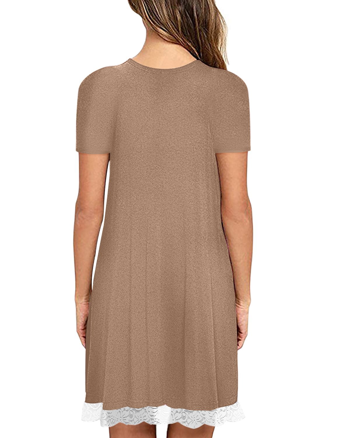 Eanklosco Womens Casual Short Sleeve Plain Pocket V Neck T Shirt Tunic Dress (LightCoffe-2, L)