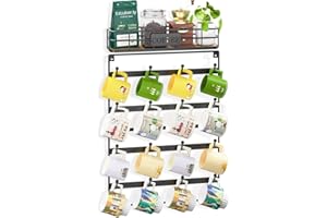 EsLuker.ly Mug Holder Rack with Hooks Wall Mounted, Coffee Cup Hanger Display for Wall, Mug Shelf for Kitchen Coffee Bar Orga