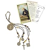 St Benedict Catholic House Blessing - with Saint Benedict of Nursia Card, Lord's Prayer | Holy Patron Saint of Europe San Benito Bronze Home Door Hanger, Cards | Kit of 3 Items