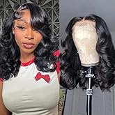 Zojj 14inch Bob Wig Human Hair 13x6 HD Lace Front Human Hair Wig Body Wave Wigs 180% Density Pre Plucked Glueless Bob Wigs for Women Natural Black