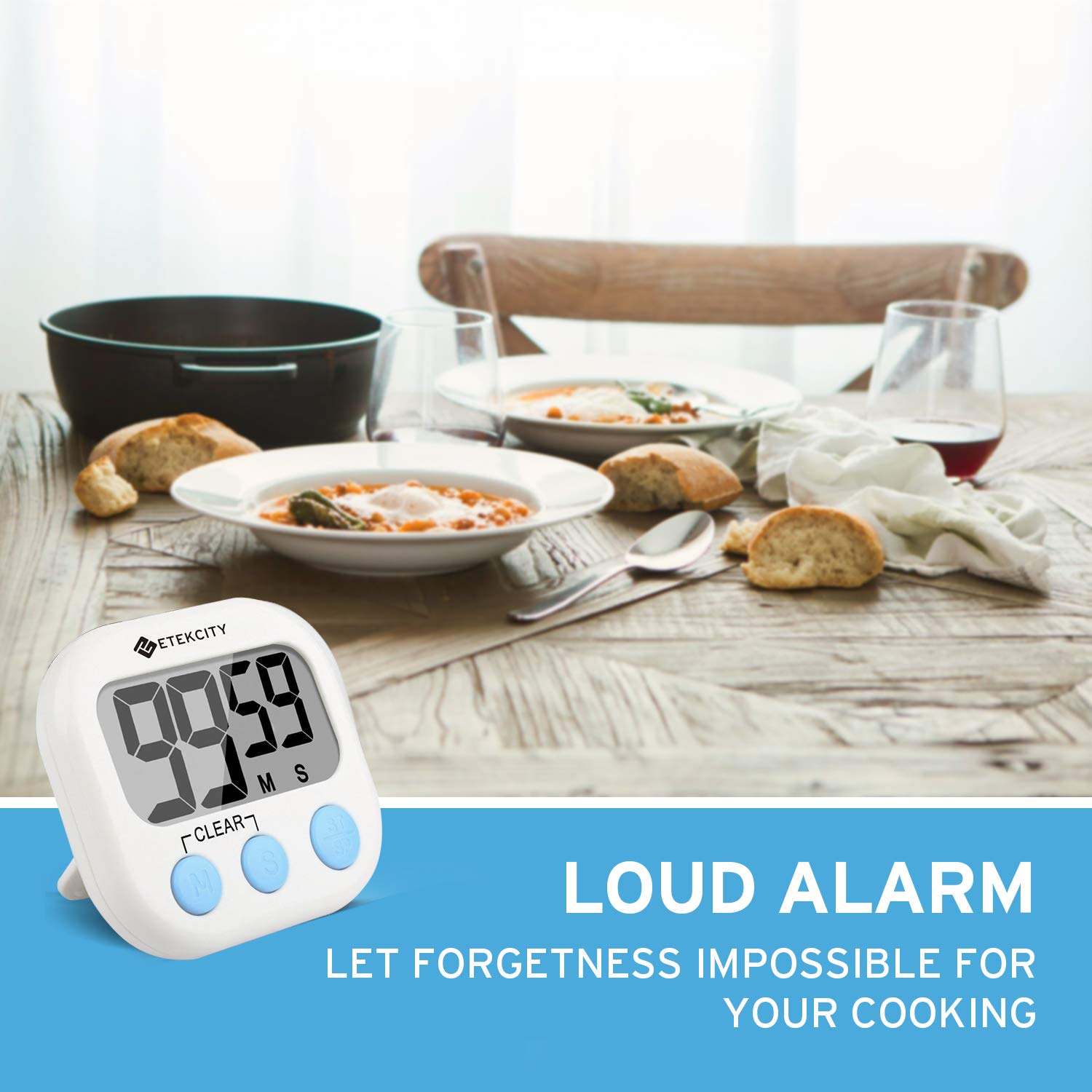Etekcity Digital Kitchen Timer, Big Digits Loud Alarm Backing Stand With Large LCD