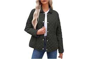Quilted Jacket for Women Casual Lapel Button down Diamond Puffer Jackets Winter Lightweight Outerwear with Pockets