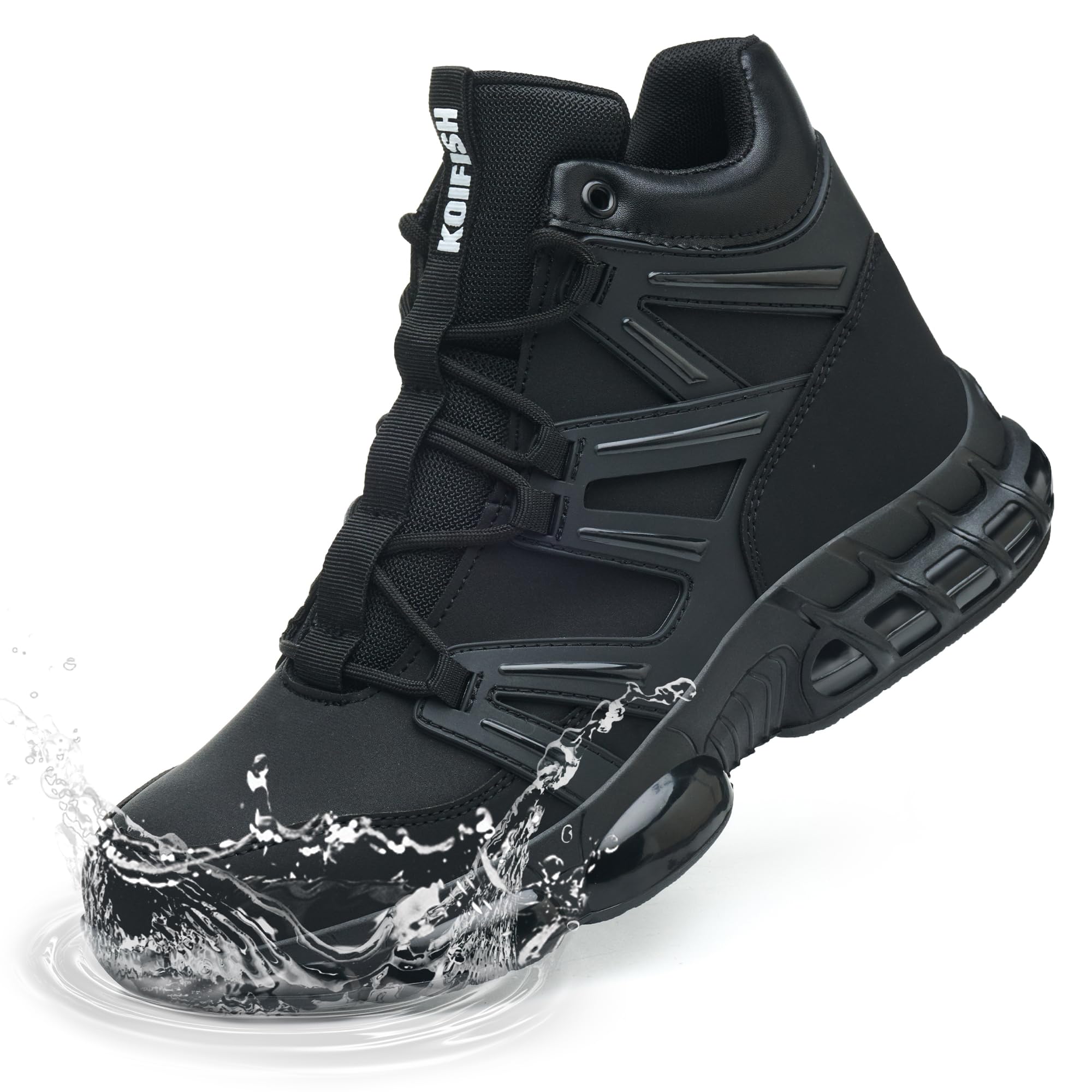 Photo 1 of ***used***KOIFISH Steel Toe Work Boots for Men Women, Waterproof Lightweight Safety Boots, Steel Toe Shoes with Air Cushion, Comfortable for Industrial Construction Warehouse Factory Logistics Work,Black