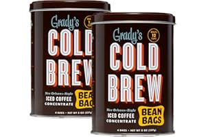 GRADY'S COLD BREW GRADY’S COLD BREW Coffee Pouches | New Orleans Style | 100% Arabica Ground Coffee & Chicory | TWO Coffee Cans, each with 4 Easy-to-Brew Bean Bags | Makes 24 drinks