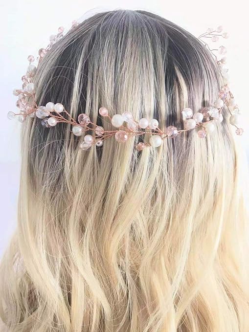 Buy Aegenacess Rose Gold Wedding Headband Long Hair Vine Babys
