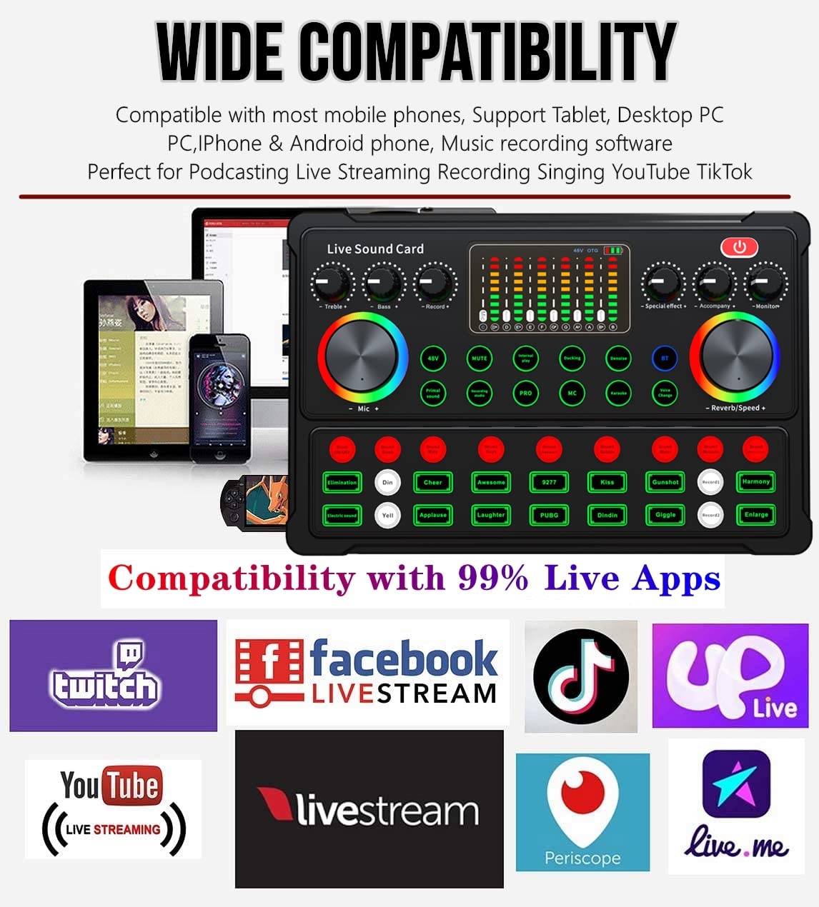 Podcast Equipment Bundle 48V Condenser Microphone Bundle M300 Voice Changer Podcast Microphone Recording Studio Package for Podcast Live Streaming Singing PC Mobile TikTok Youtube