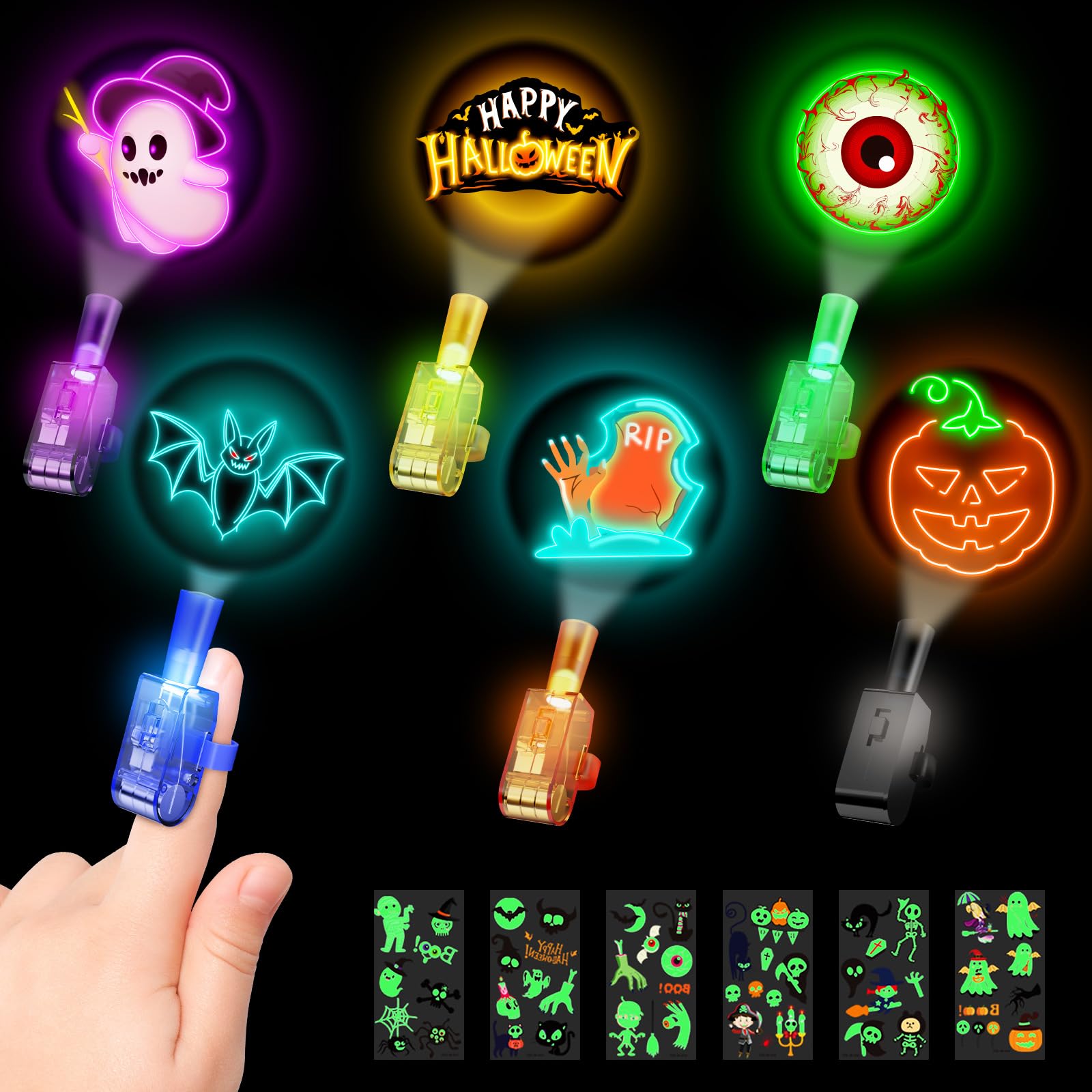 Photo 1 of 36 Pack Halloween Party Favors for Kids - LED Finger Lights & Glow in The Dark Tattoos Set, Non-Candy Treats, Trick or Treat Gifts, Goodie Bag Fillers, Classroom Prizes, Bulk Party Favor Bag Stuffers