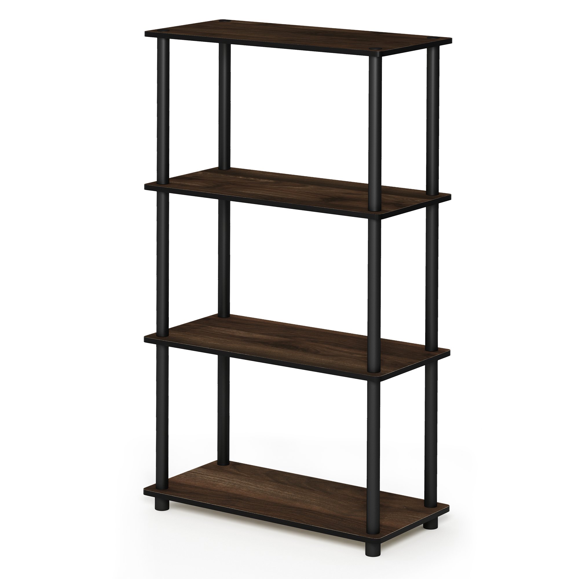 Furinno TURN-N-TUBE Storage Shelves, 4-Tier Toolless Book Shelf, Corner Shelf, Toolless Open Shelves, for Organization and Storage, Living Room, Garage, Home Office, Columbia Walnut