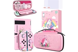 HOMICOZY Unicorn Carrying Case for Nintendo Switch-Pink Portable Hard Shell Storage Case and Protective Case Cover,Screen Protectors Compatible with Nintendo Switch,Switch Protection Accessories for Girls