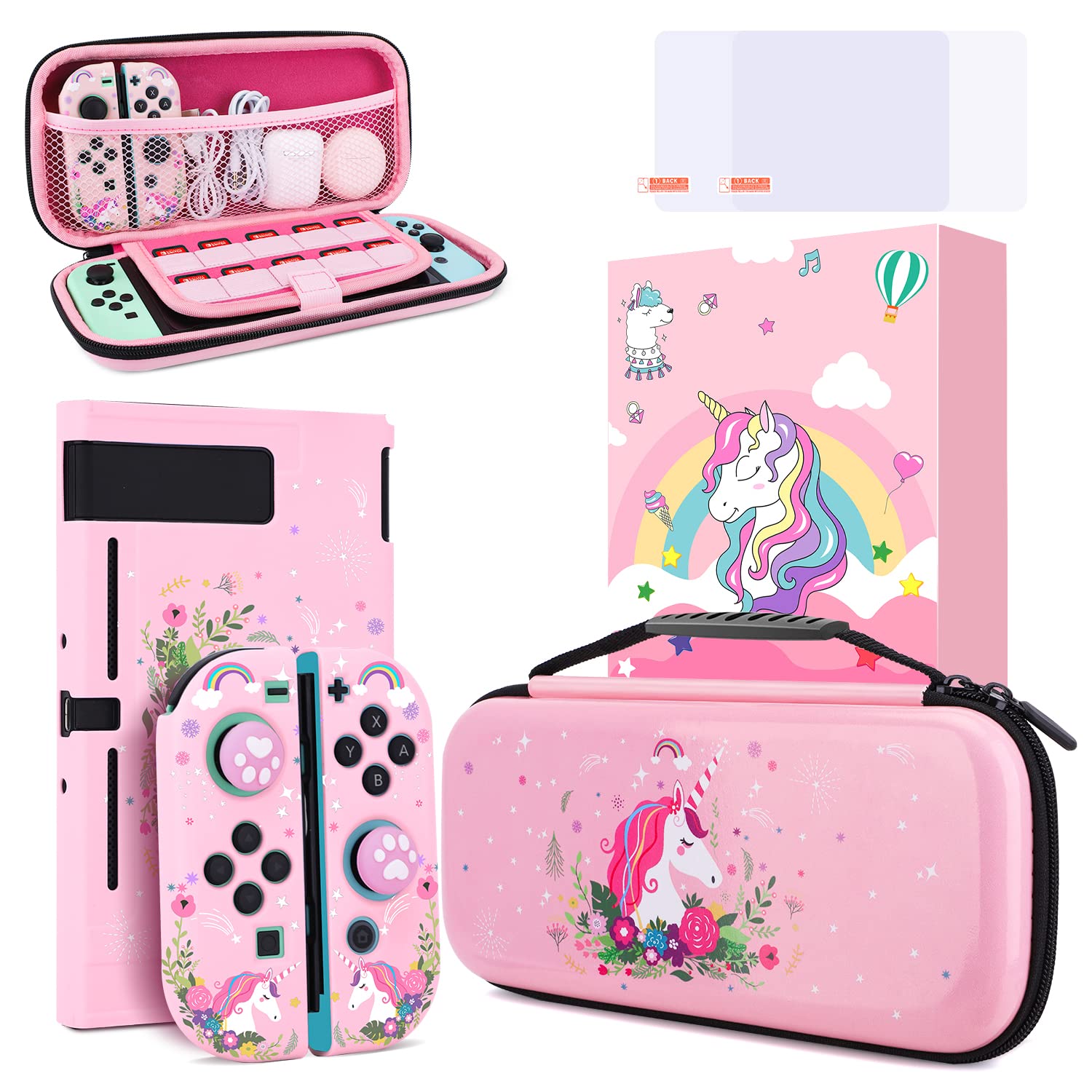 Unicorn Carrying Case Compatible with Nintendo Switch-Pink Portable Hard Shell Storage Bag and Protective Case Cover,Screen Protectors for Nintendo Switch,Switch Protection Accessories for Girls